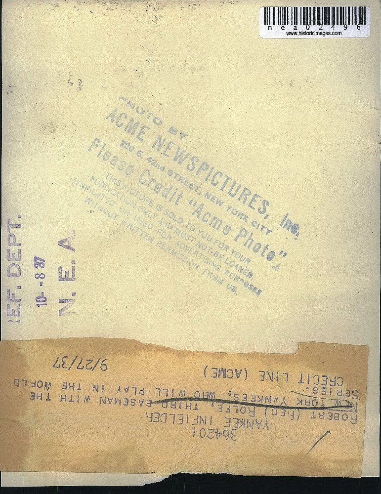 1937 Press Photo Robert Red Rolfe, 3rd Baseman