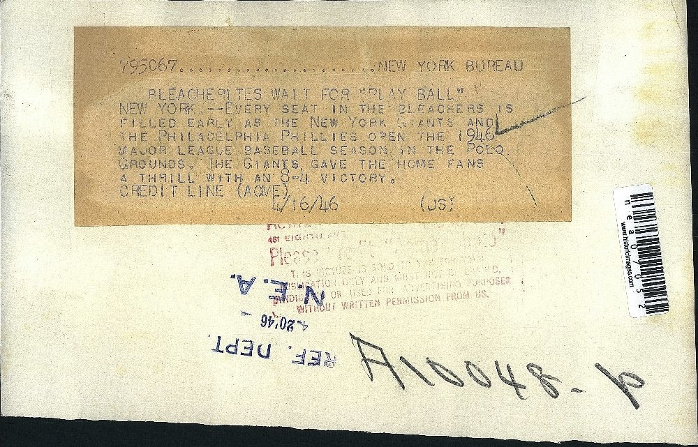 1946 Press Photo Fans In Bleachers During Philadelphia Phillies & New York Game