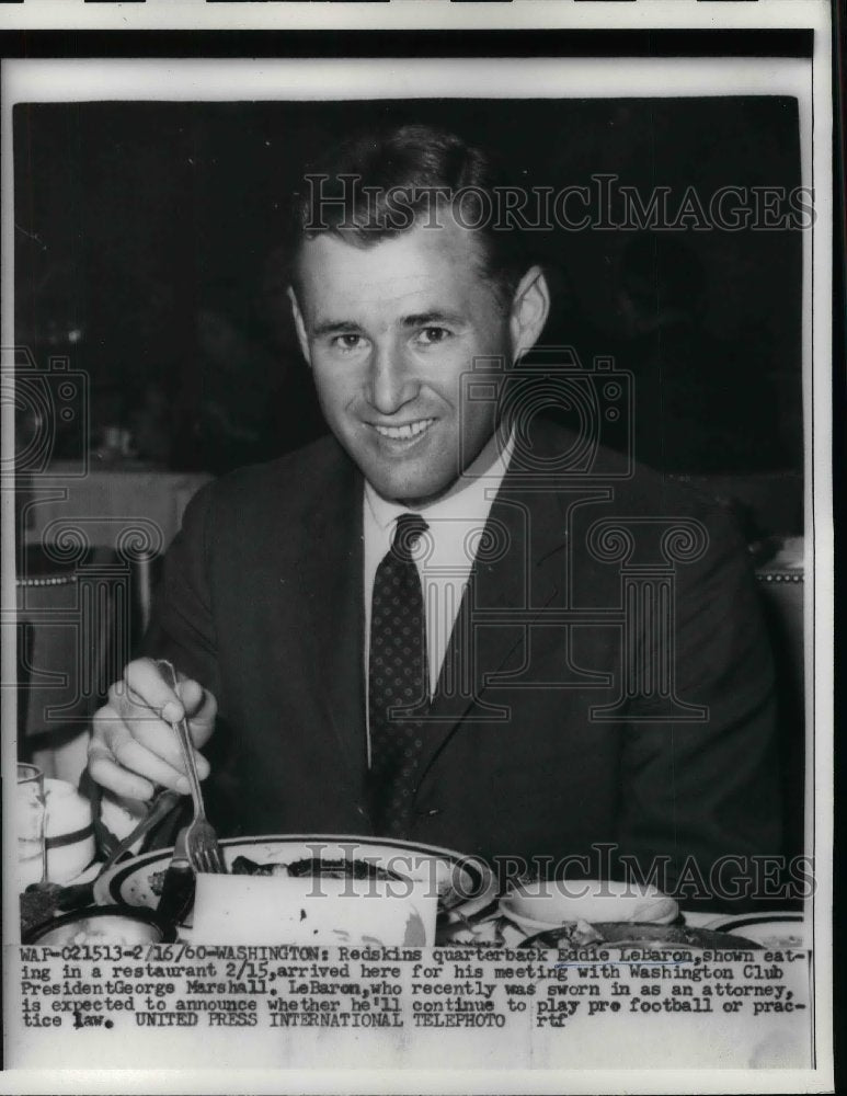 1960 Press Photo Redskins Quarterback Eddie LaBaron To Meet With President