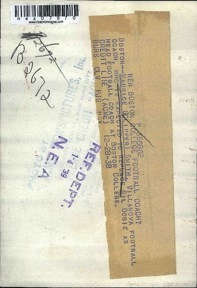 1938 Press Photo Villanova football coach, Maurice (Clipper) Smith - nea07970