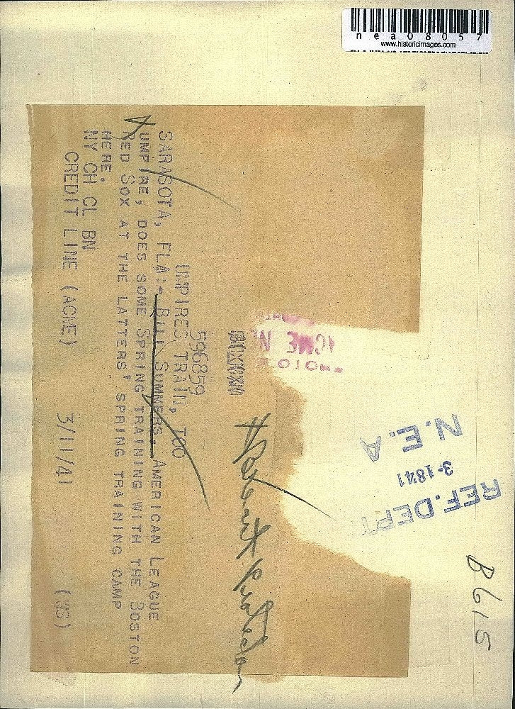 1941 Press Photo Bill Summersumpire at Boston Red Sox spring training