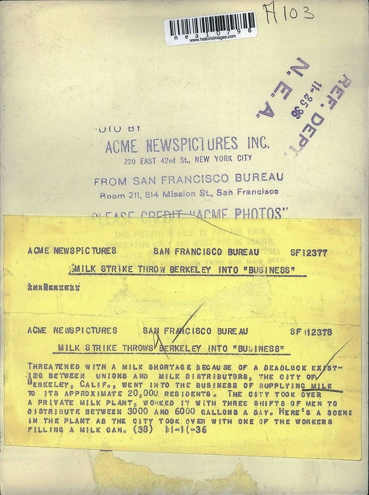 1936 Press Photo Private plant of Milk in Berkley California. - nea10798