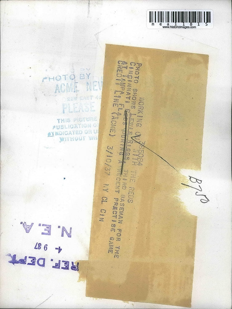 1937 Press Photo Lew Riggs, third Baseman for the Cincinnati Reds at Tampa, Fla