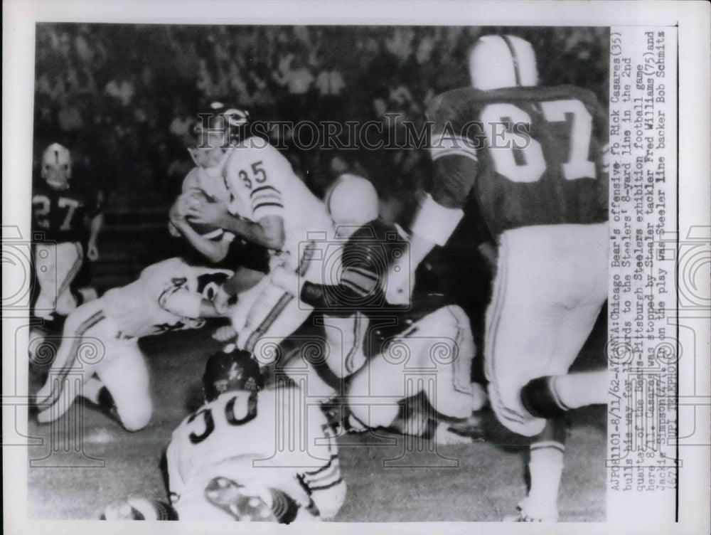 1962 Press Photo Bears Rick Casares vs Steelers Fred Williams, J Simpson,Schmidt