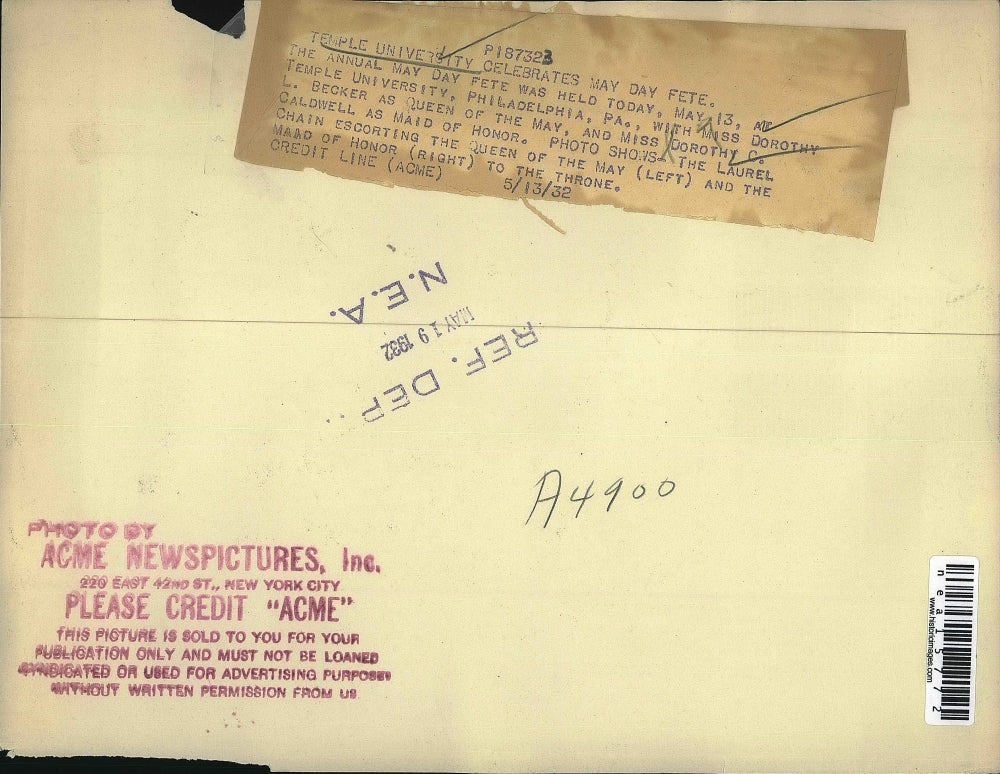 1932 Press Photo Temple Univ.. D Becker, D Caldwell at May Day Fete - nea15772