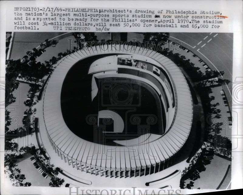 Load image into Gallery viewer, 1969 Press Photo Architect's drawing of Philadelphia Stadium
