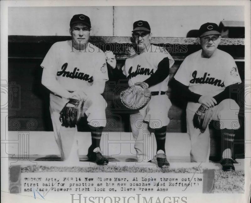Load image into Gallery viewer, 1951 Press Photo Al Lopez Manager Cleveland Indians Throws Out First Ball MLB
