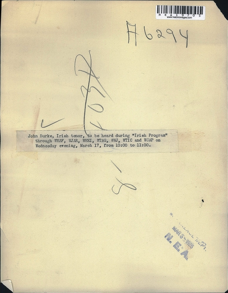 1926 Press Photo John Burke, Tenor in "Irish Program"