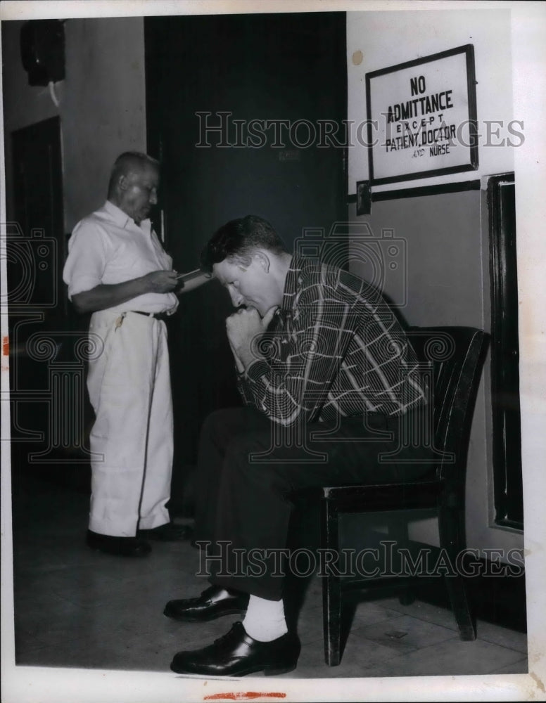 1956 Press Photo St Vincent Charity Hospital Red Feather Hospital son is patient