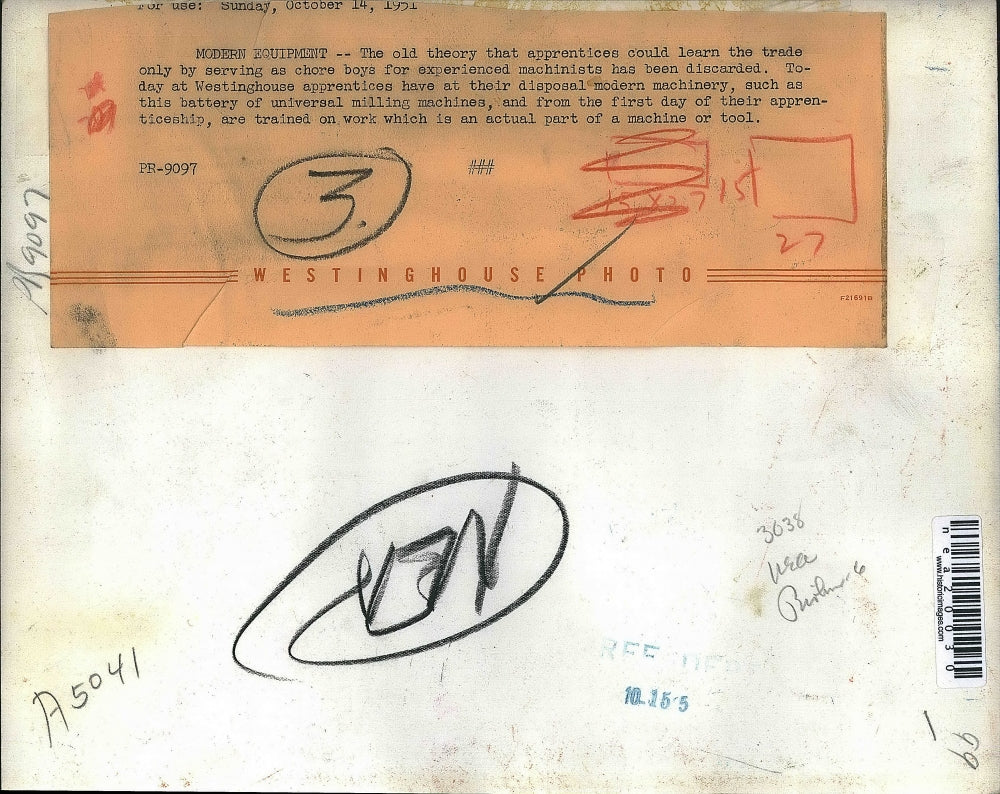 1951 Press Photo Westinghouse Apprentices Work With Machinery On Plant Floor