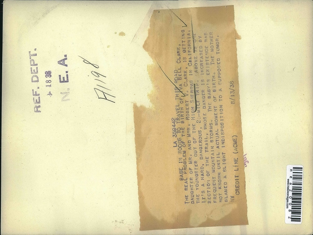 1936 Press Photo Rescue of newborn baby in High Sierras in California