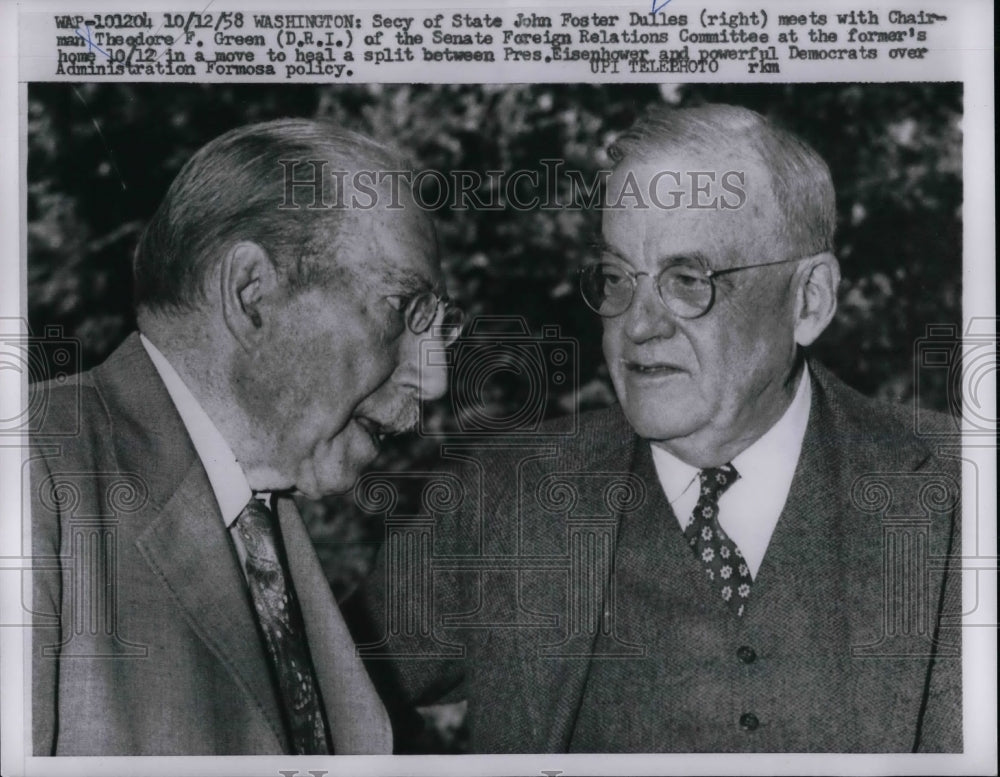 1958 Press Photo Sec.of State John Dulles and Theodore Green of Senate Foreign.