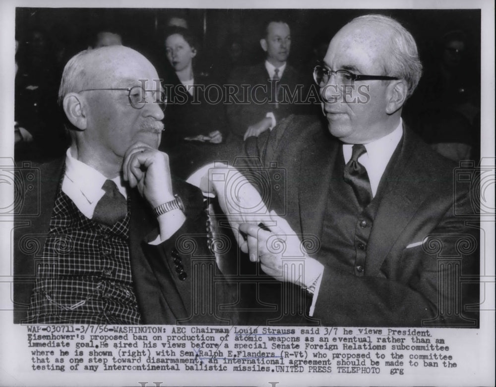 1956 Press Photo AEC Chairman Louis Strauss & Senator Ralph Flanders - nea22409