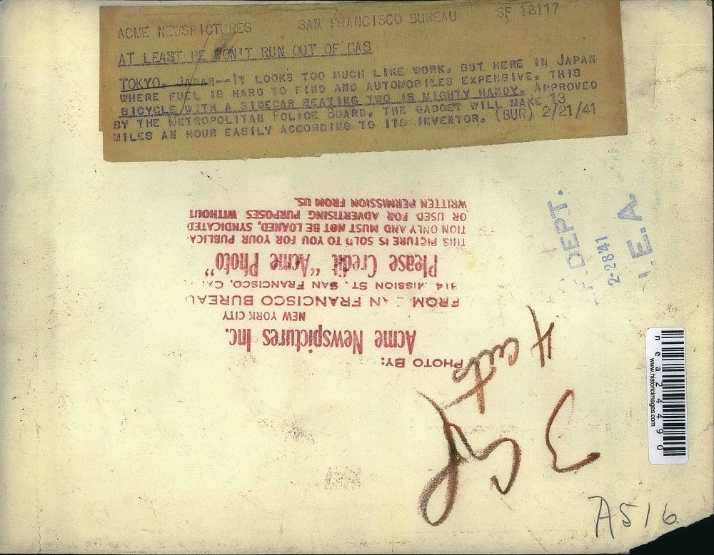 1941 Press Photo Bicycle with Side Car Popular in Japan - nea24490