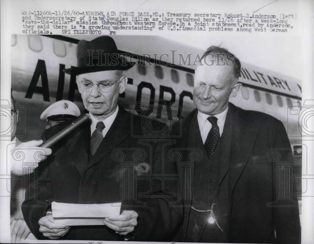 1960 Press Photo Treasury Secretary Robert S Anderson & Undersecretary Dillon