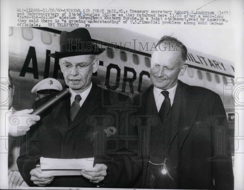Load image into Gallery viewer, 1960 Press Photo Treasury Secretary Robert S Anderson &amp; Undersecretary Dillon

