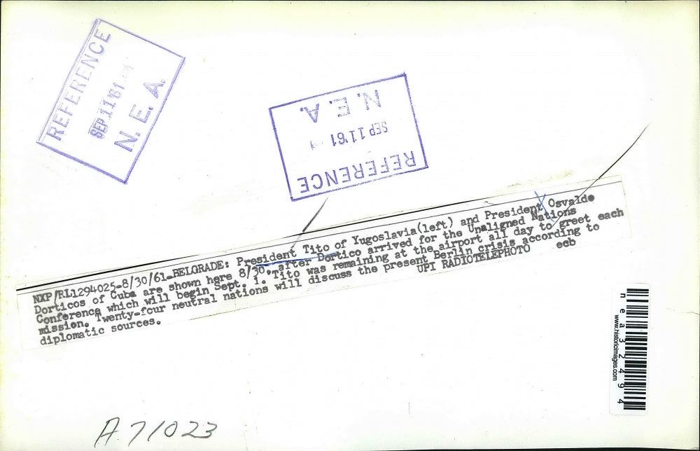 1961 Press Photo President Tito of Yugoslavia, Pres. Osvalde Dorticos of Cuba