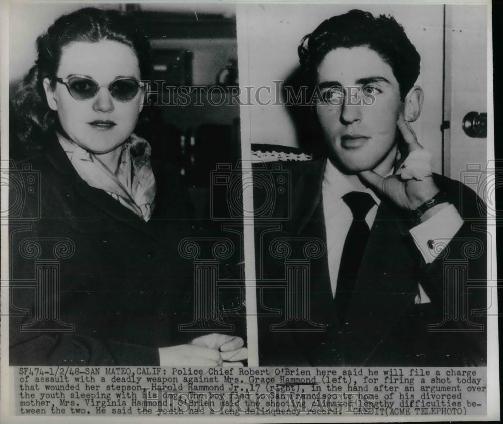 1948 Press Photo Mrs Grace Hammond, stepson Harold who she assaulted - nea32678