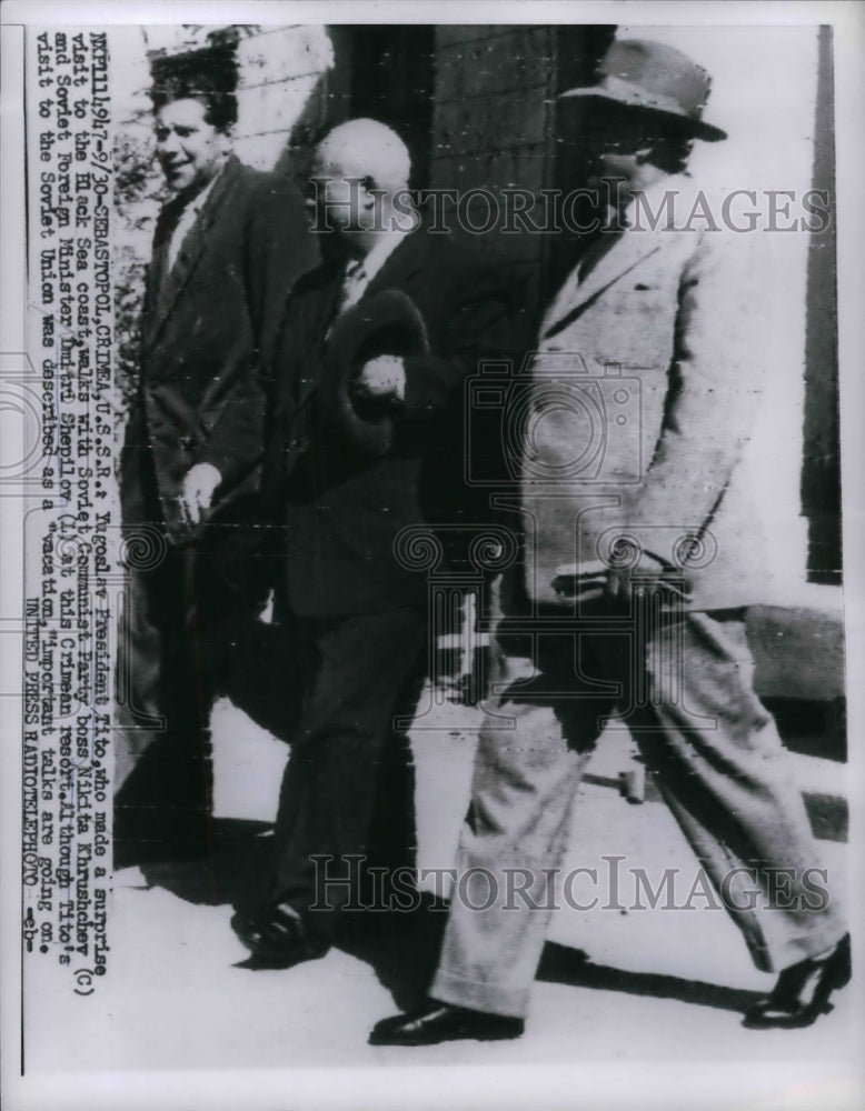 1956 Press Photo Yugoslav President Tito, Nikita Khrushchev, Dmitri Shepilov- Historic Images