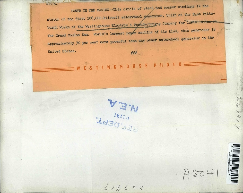 1941 Press Photo waterwheel generator being made at Westinghouse Company