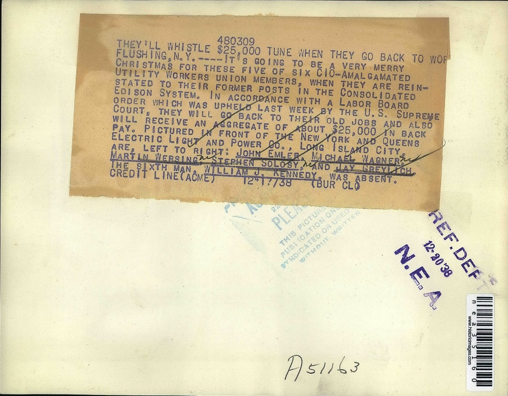 1938 Press Photo Five of six CIO-Amalgamates Utility Workers Union Members.