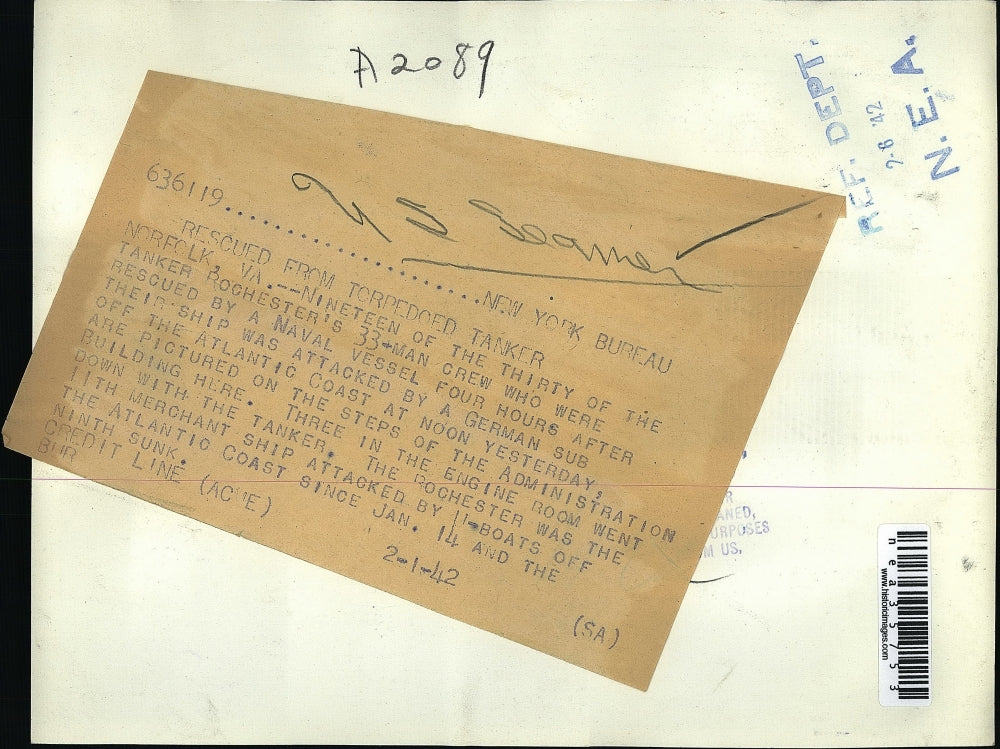 1942 Press Photo Crew of Tanker Rochester Rescued from Torpedo Tanker