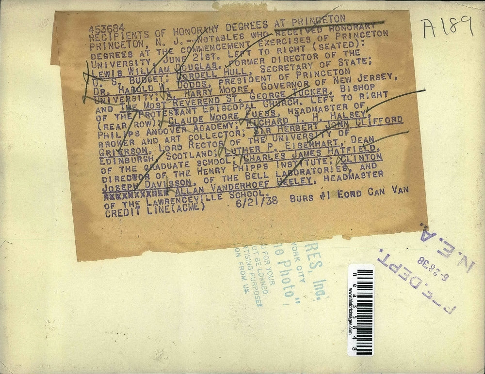 1938 Press Photo Princeton Honorary Degree Recipients, Douglas, Hull, Dodds