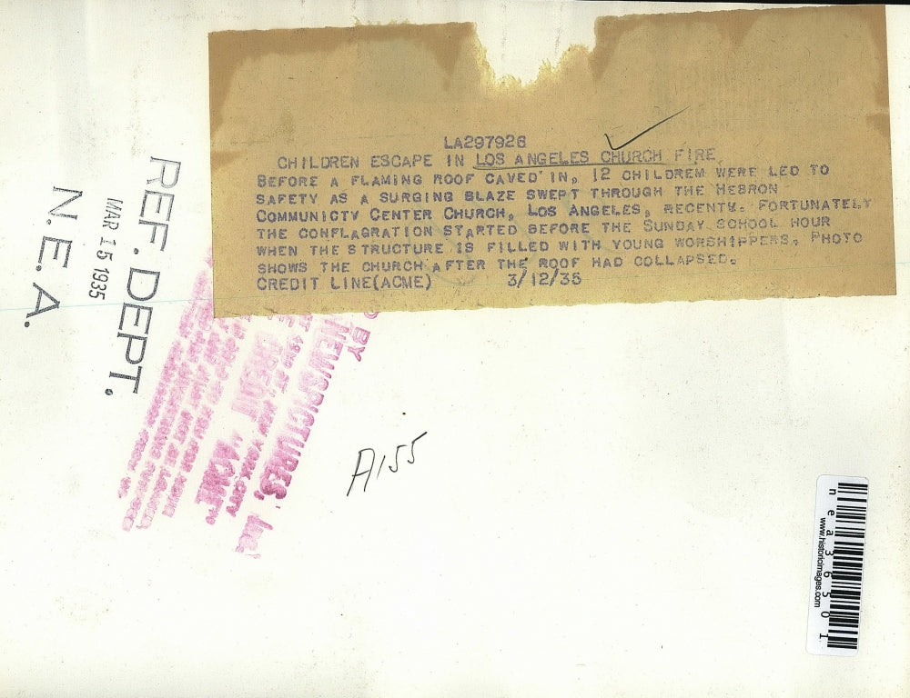 1935 Press Photo 12 Children Escape Fire In Hebron Community Center Church In LA