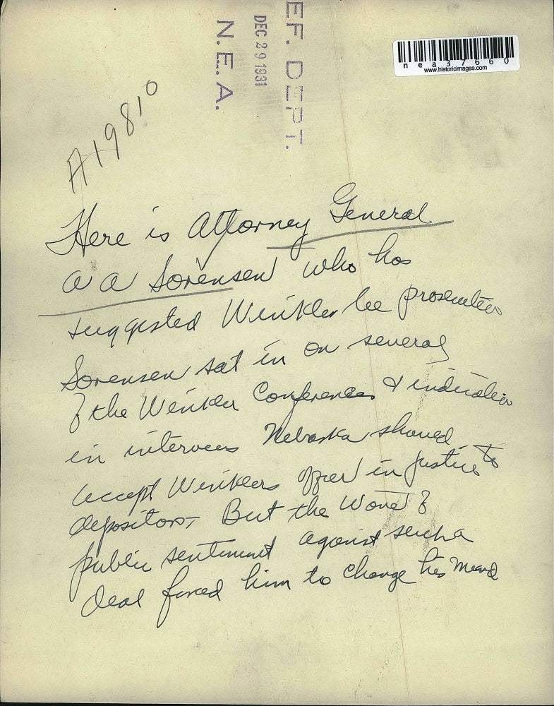 1931 Press Photo Attorney General AA Sorenson - nea37660