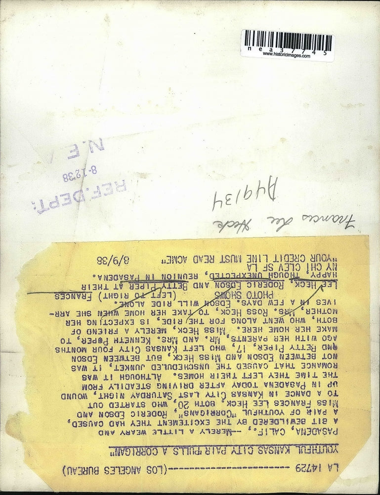 1938 Press Photo Frances Lee Heck, Roderic Edson & Betty Piper - nea37745