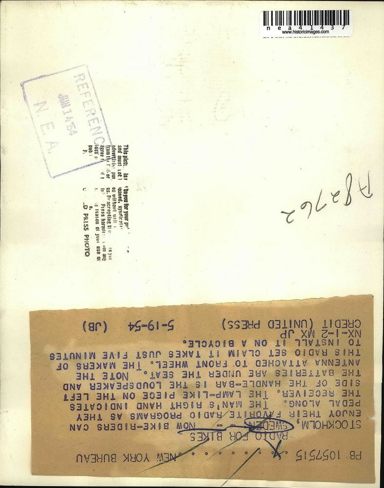 1954 Press Photo Bicycle Displaying Radio Attached To Bike Frame - nea41437