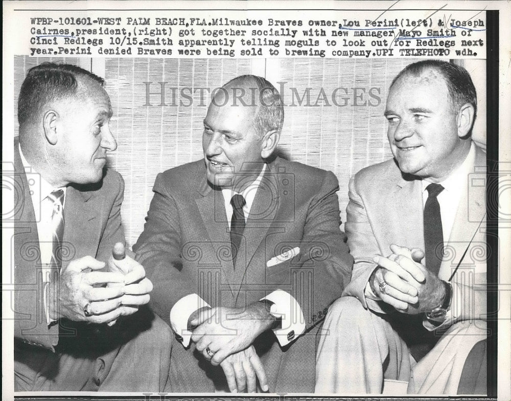 1958 Press Photo Milwaukee Braves Owner Lou Perini, President Joseph Cairnes