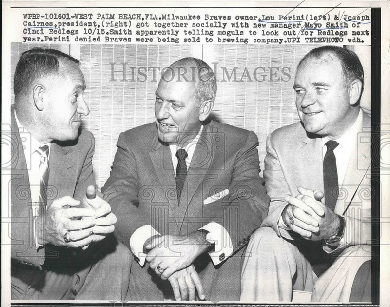 Load image into Gallery viewer, 1958 Press Photo Milwaukee Braves Owner Lou Perini, President Joseph Cairnes
