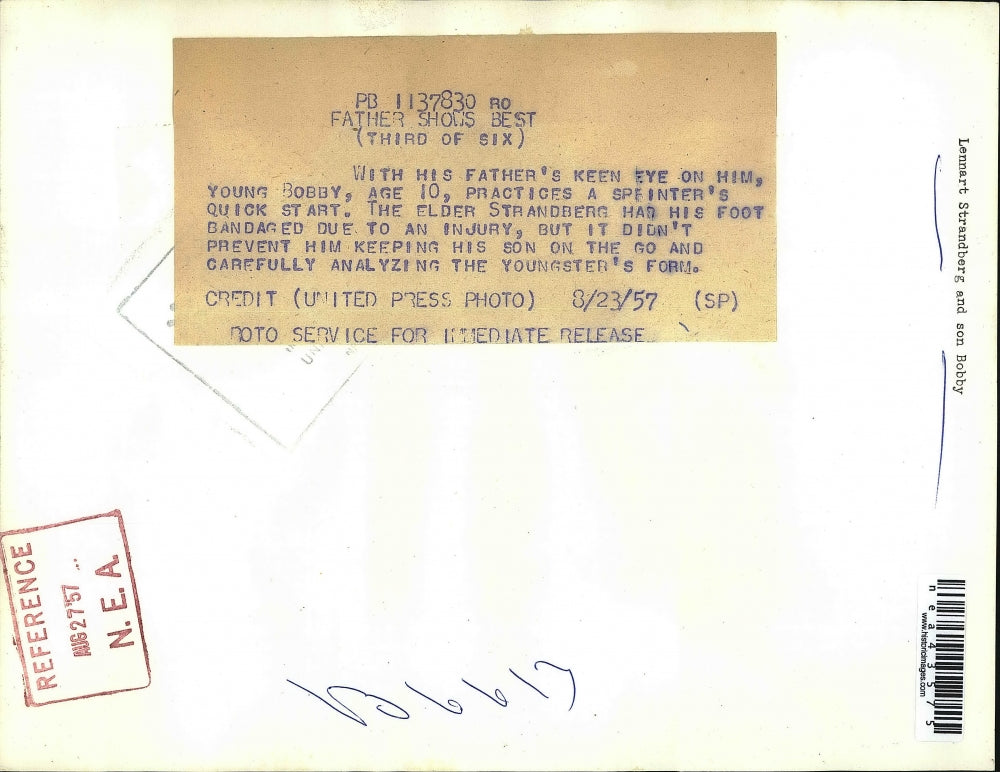 1957 Press Photo Olympic runner Lennart Strandberg training son, Bobby