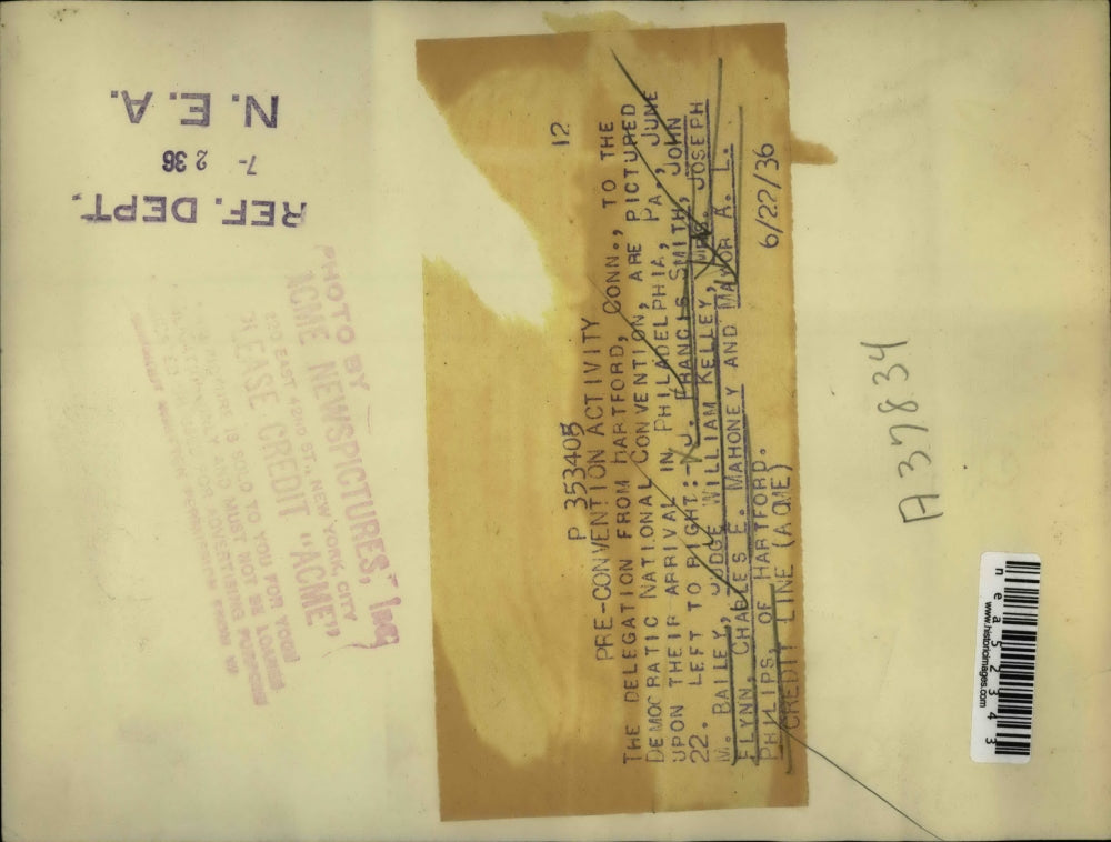 1936 Press Photo Conn. delegates to Dem Natl Conv, Smith,Bailey,Kelley,Flynn