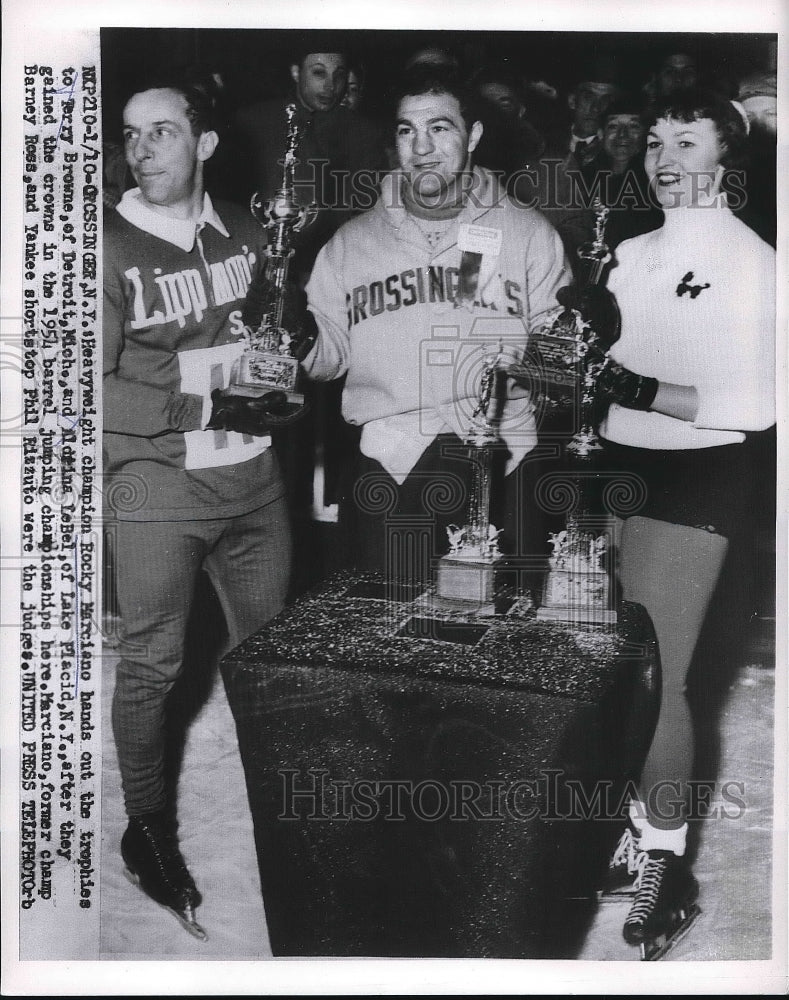 Load image into Gallery viewer, 1954 Press Photo anyway boxer Rocky Marciano, Terry Browne and Aldrina LeBel
