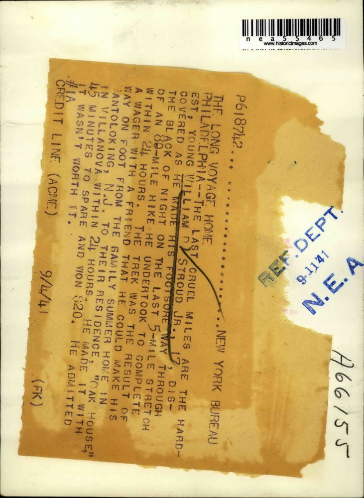 1941 Press Photo William Stroud, Jr. Finishes Last Of 80-Mile Trek To Win $20