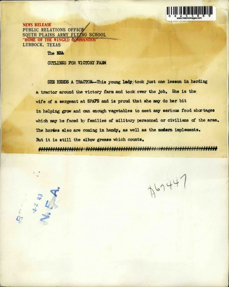 1943 Press Photo Young lady driving tractor on a farm - nea55889