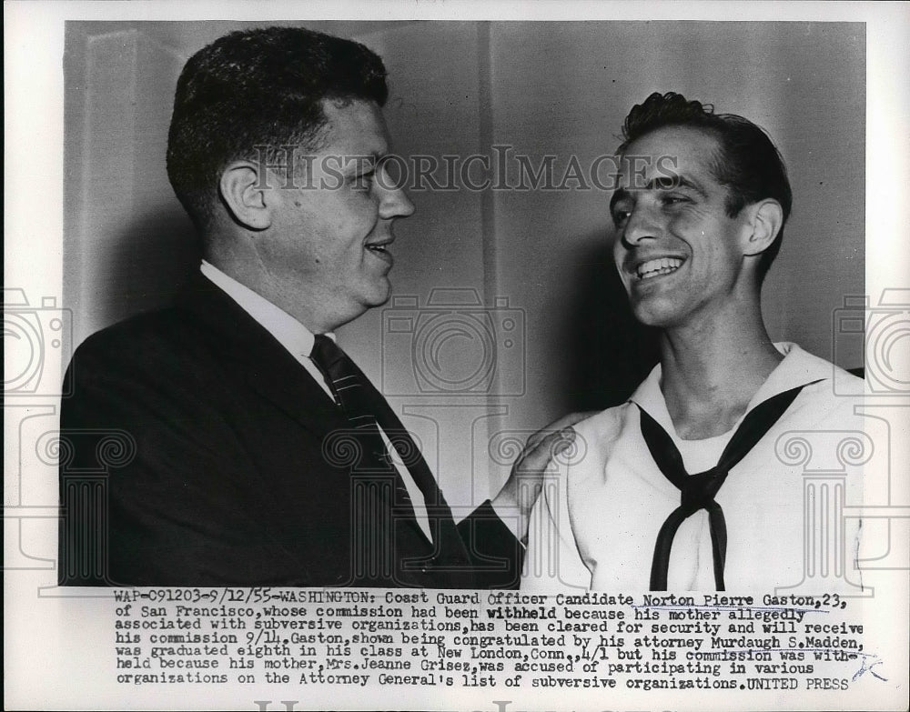 1955 Press Photo Coast Guard Officer Norton Pierre Gaston &amp; Murdaugh Madden- Historic Images