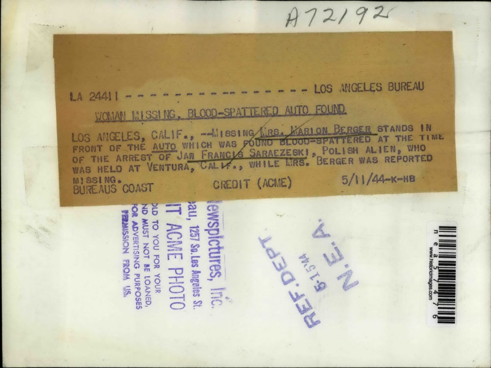 1944 Press Photo Mrs. Marion Berger before she went missing