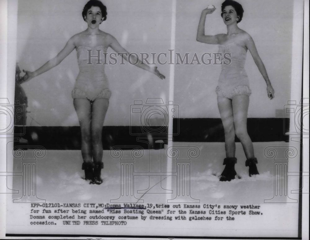 1955 Press Photo Donna Wallace Tries Out for Kansas City's Sports Show