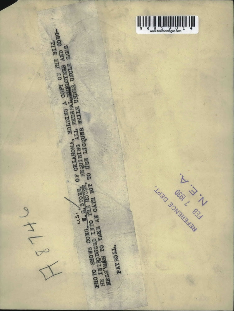 1930 Press Photo Cong. U.S. Stone of Oklahoma Federal Employees - nea59014