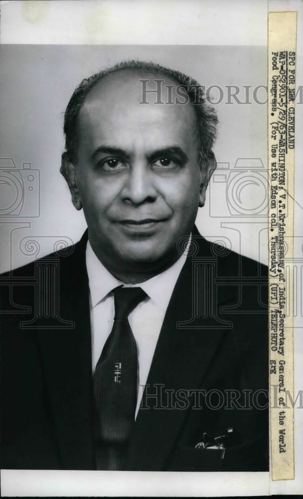 1963 Press Photo V.T. Krishnaswamy of India, Sec. Gen. of World Food Congress- Historic Images