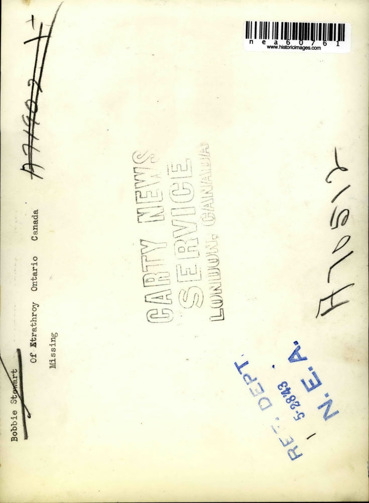 1943 Press Photo Missing Bobbie Stewart Of Etrathroy Ontario Canada - nea60761