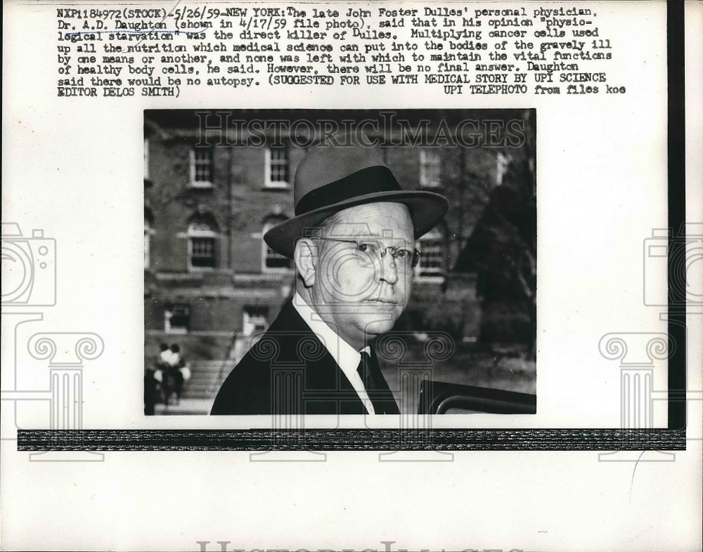 1959 Press Photo Dr. A.D. Daughton, Personal Physician Late John Foster Dulles