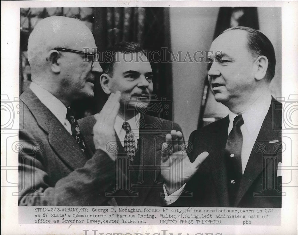 1954 Press Photo Swearing In Of George Monaghan, NY Comm. Of Harness Racing- Historic Images