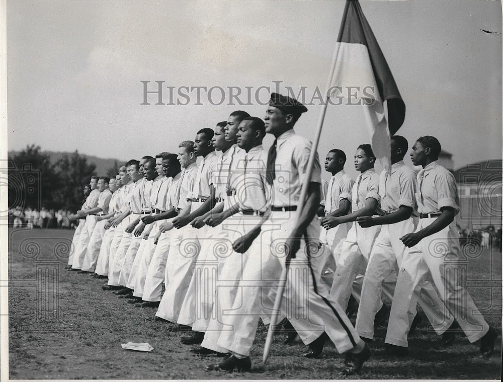 1937 Press Photo Drill Team Marching in Review