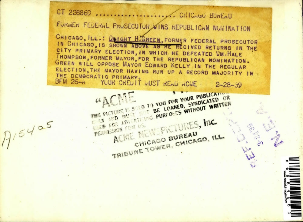 1939 Press Photo Dwight H. Green won Rep. Nomination for Chicago Mayor