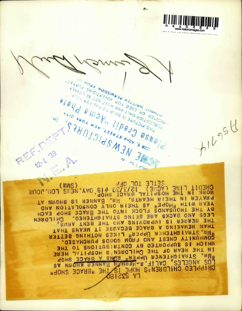 1939 Press Photo Herman Banner,run a Brace Shop for the Children's Hospital.