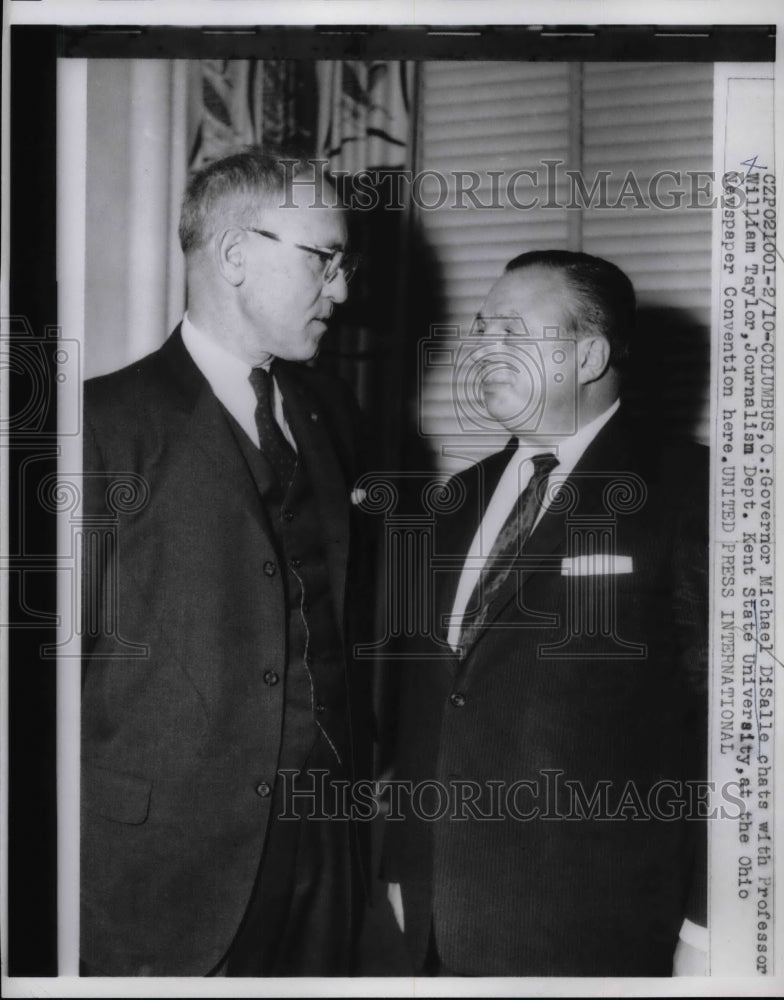 Load image into Gallery viewer, 1961 Press Photo Ohio Gov. Michael DiSalle &amp; Prof. Wm Taylor of Kent State U.

